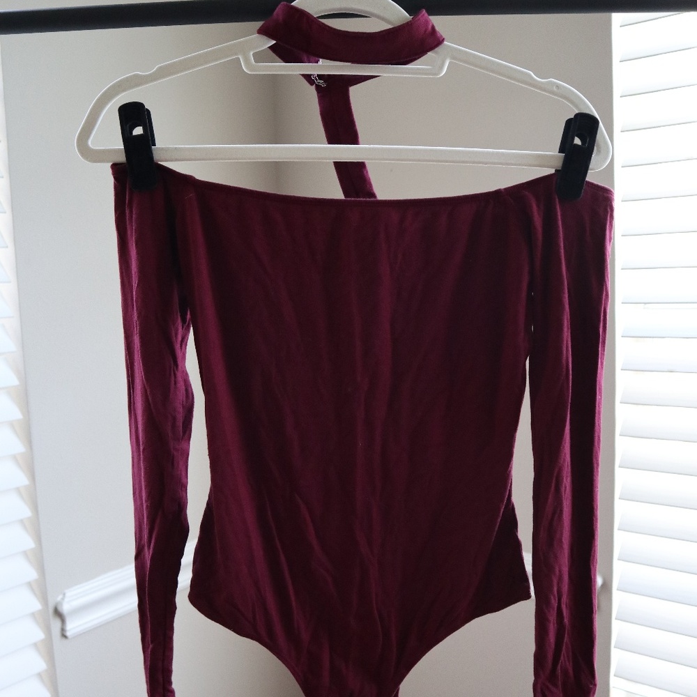 Tobi Maroon Off the Shoulder Bodysuit